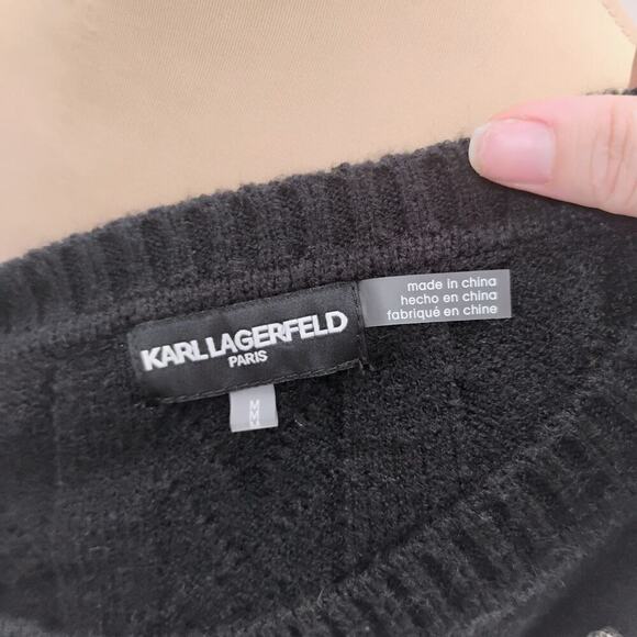 Karl Lagerfeld Womens Cable Neck Mock Knit Sweater, Black Medium - Picture 13 of 14